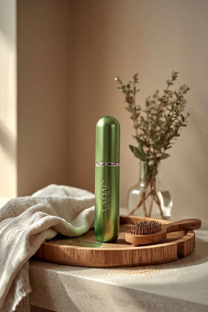 Lush Green · VARAÉ ANCHOR inhaler with its cap open, ready for one slow breath